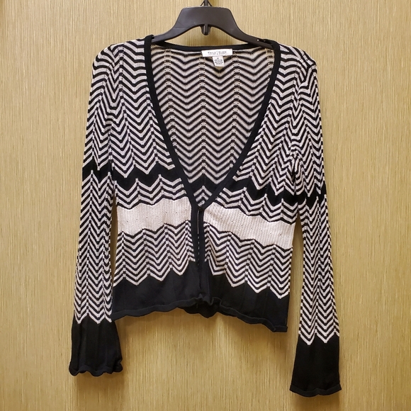 Y2K White House Black Market One Button Cardigan B&W Sz M - Picture 8 of 8